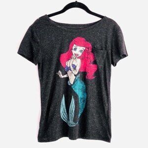 T-Shirt M Little Mermaid Ariel Grunge Burnout Black Disney Inspired